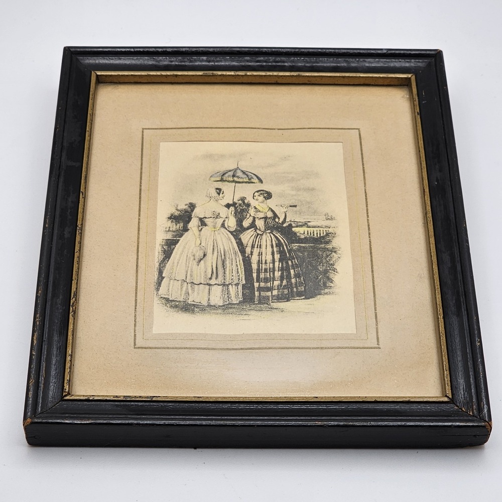 1851 Victorian Framed Print Godey's Americanized Paris Fashion. 5x7